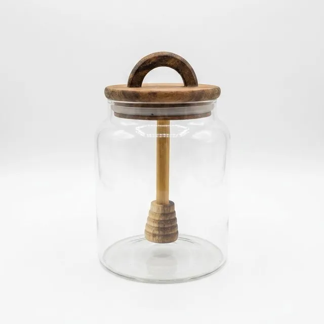 „Honey“ Honigtopf aus Glas mit Holzlöffel
