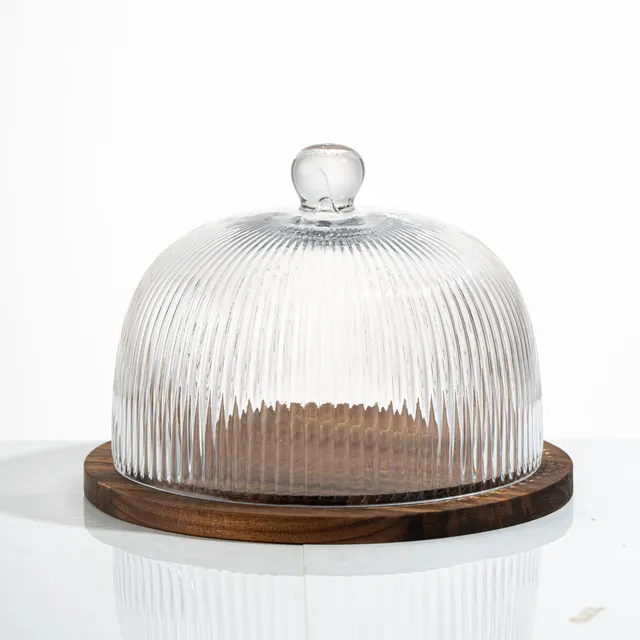 „Cake“ Glasglocke mit Akazienholztablett – 25cm