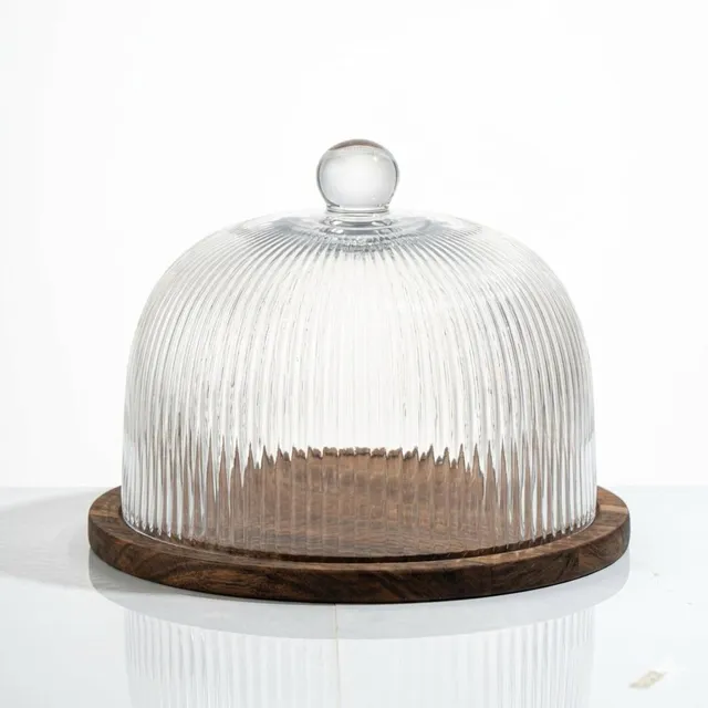 „Cake“ Glasglocke mit Akazienholztablett – 30cm